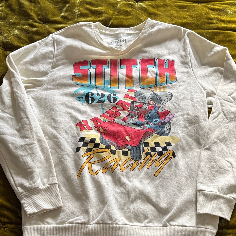 Stitch Hawaii Racing Graphic Crewneck Sweatshirt medium Disney